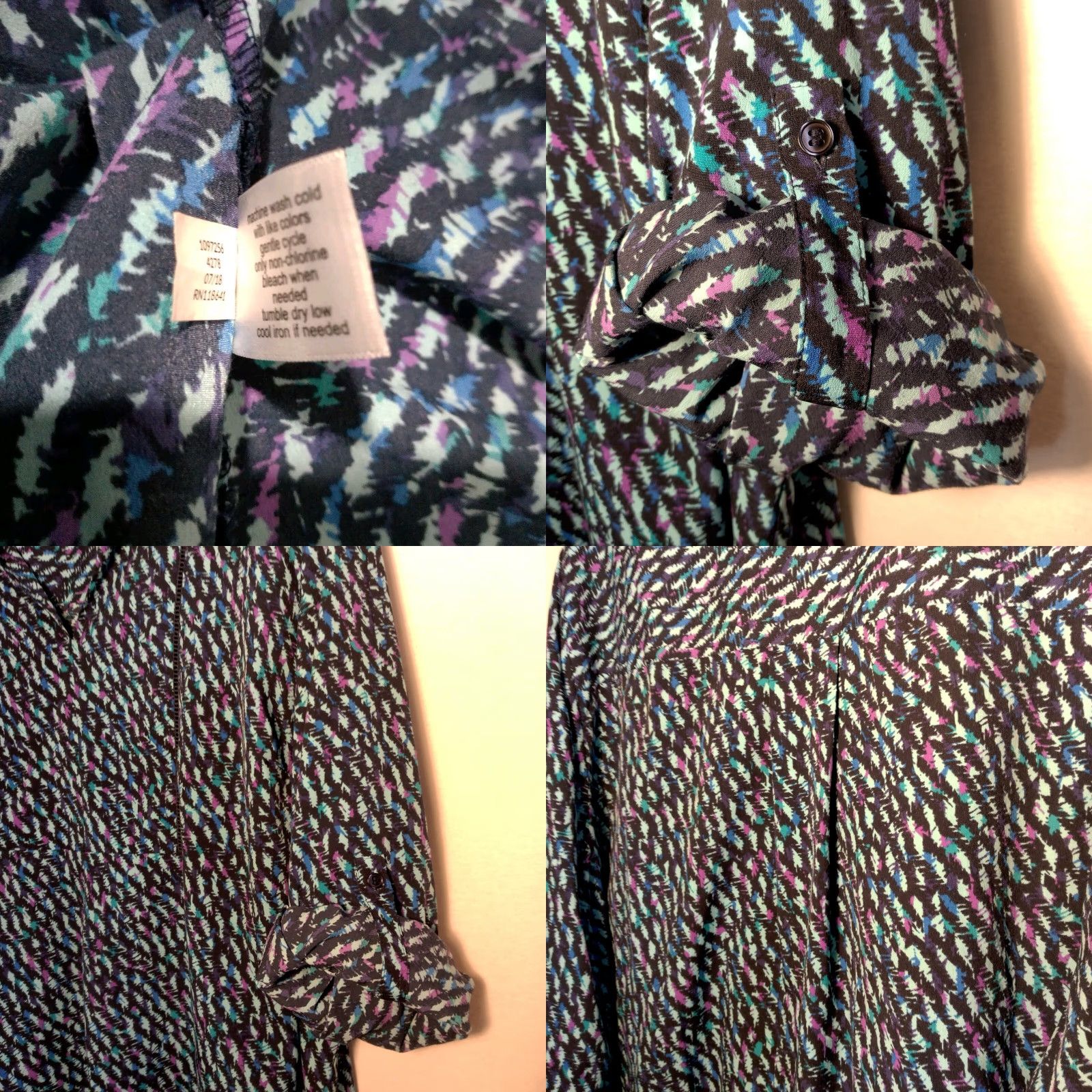Vintage Lane Bryant Blouse 26/28 Plus Size Blue Purple V Neck Roll Tab Sleeve Shirt Women Boyfriend? Size 4XL / US 24-26 - 8 Thumbnail