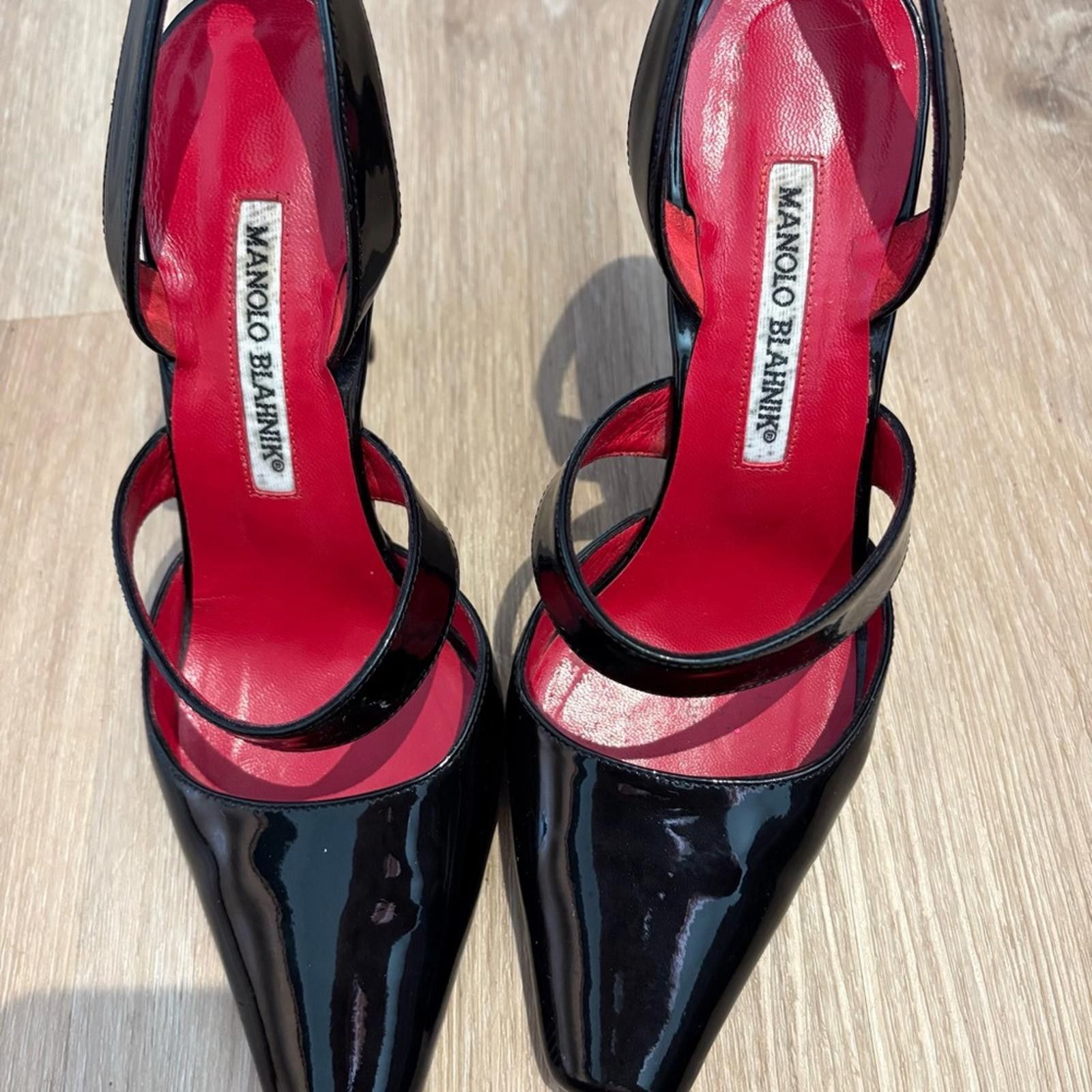 Manolo Blahnik Manolo Blahnik Black Patent Leather Slingback Heels Size US 7.5 / IT 37.5 - 2 Thumbnail