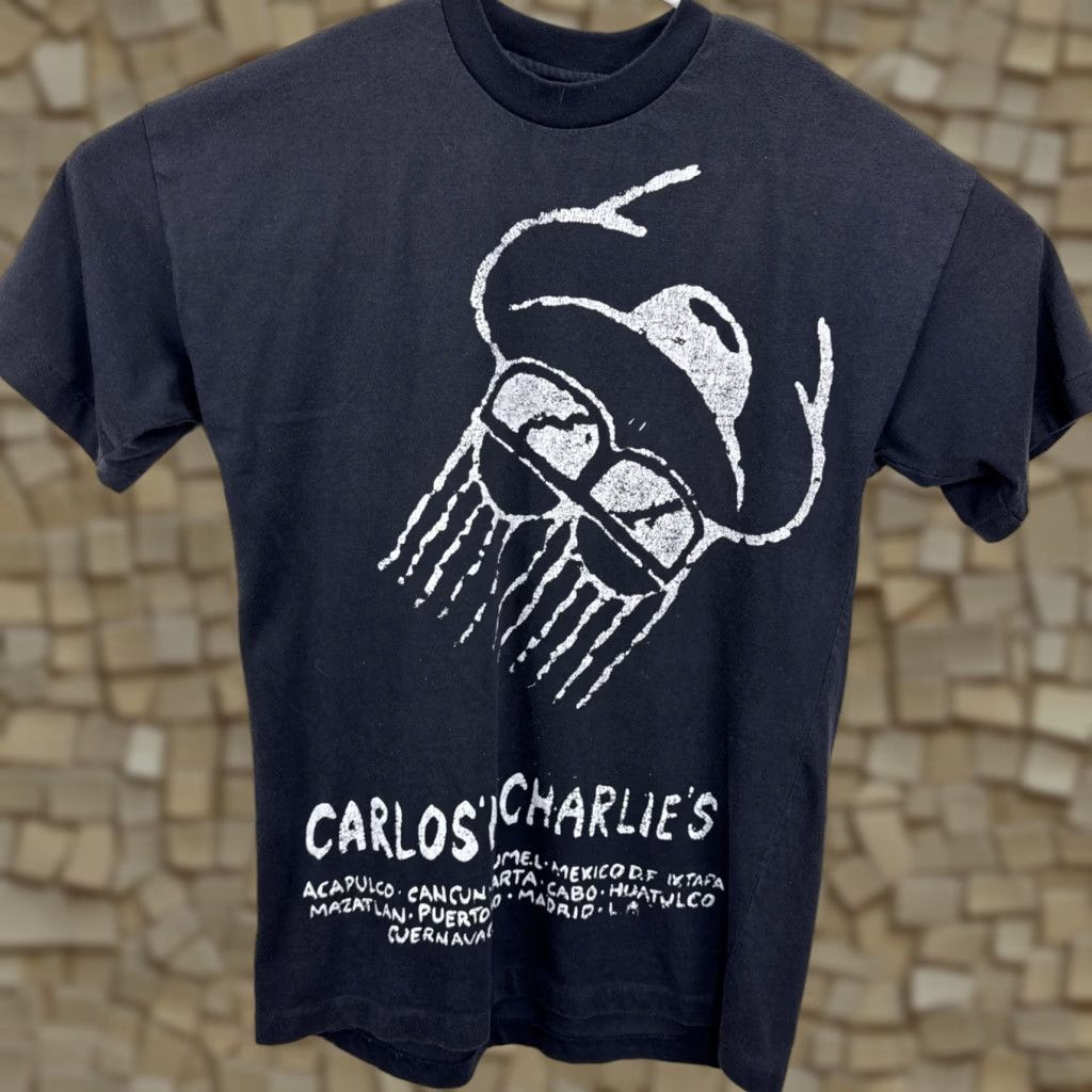 Vintage VINTAGE Clothesline Carlos 'n Charlie's Bar Acapulco T-Shirt Unisex Adults Black 90s Graphic Print Double-Sided Short Sleeve Crew Neck M Size US M / EU 48-50 / 2 - 1 Thumbnail
