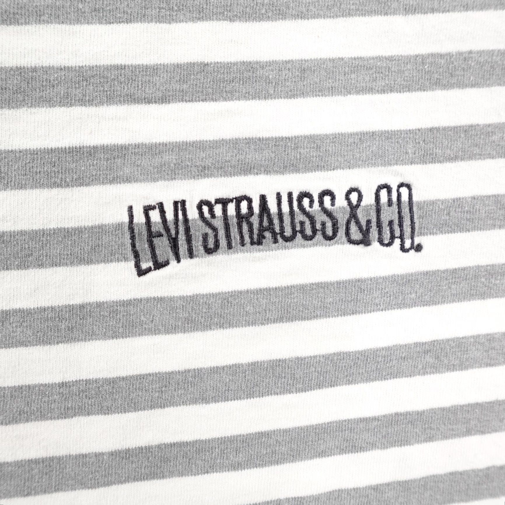 Levi's VINTAGE Levi's Shirt Mens Medium Gray White Stripes Single Stitch 80s Made In USA Crew Neck Short Sleeve Cotton Size US M / EU 48-50 / 2 - 3 Thumbnail