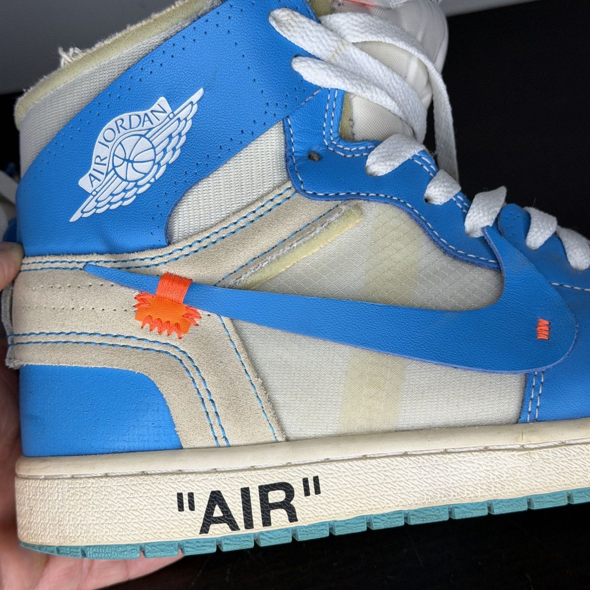 Nike × Off-White Nike Off-White Blue UNC Jordan 1 Hightop Sneakers Size US 9.5 / EU 42-43 - 14 Thumbnail