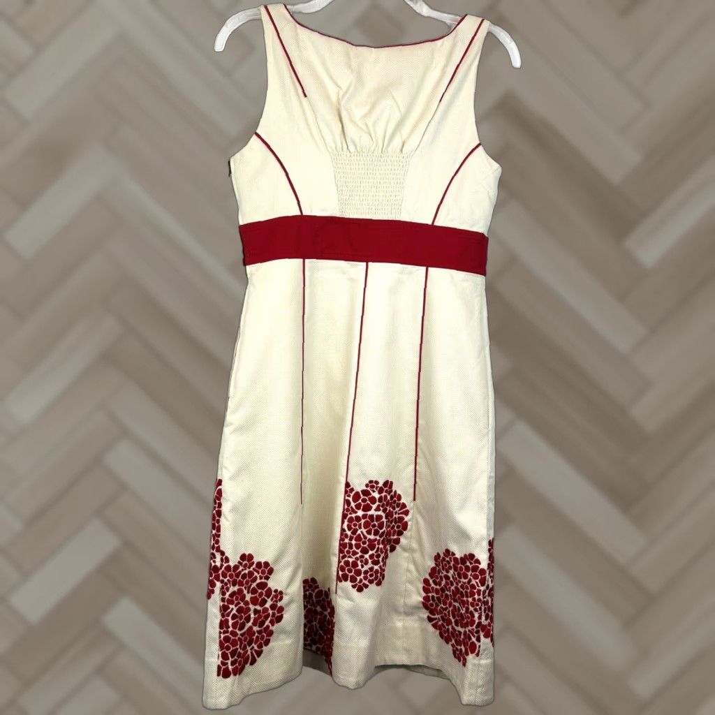 Floreat Anthropologie Floral Embroidered A-Line Sundress Dress Womens 6  Ivory Knee Length Sleeveless Sweetheart Neckline Embroidered -  ilac.rochib.com