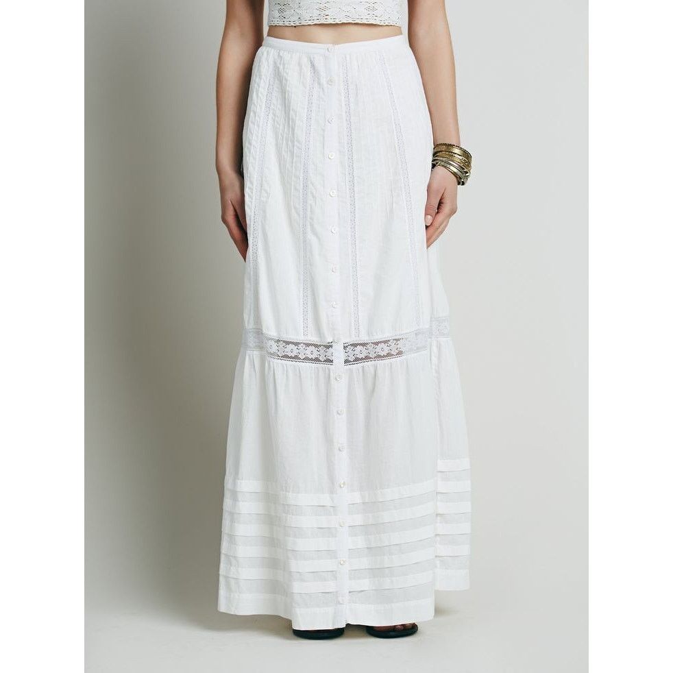 Free People New Candela Alice Buttondown Maxi SKIRT $248 SMALL Ivory Size 28" / US 6 / IT 42 - 2 Thumbnail
