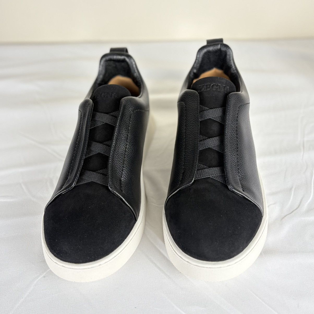 Zegna Men’s Black Suede & Leather Low-Top Sneaker White Sole