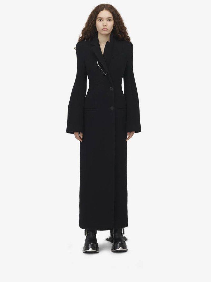Alexander McQueen o1srvl11e0226 Moulded Shoulder Double-Breasted Coat Black Size XL / US 12-14 / IT 48-50 - 1 Thumbnail
