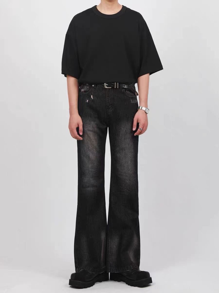 Washed street distressed micro flare baggy jeans