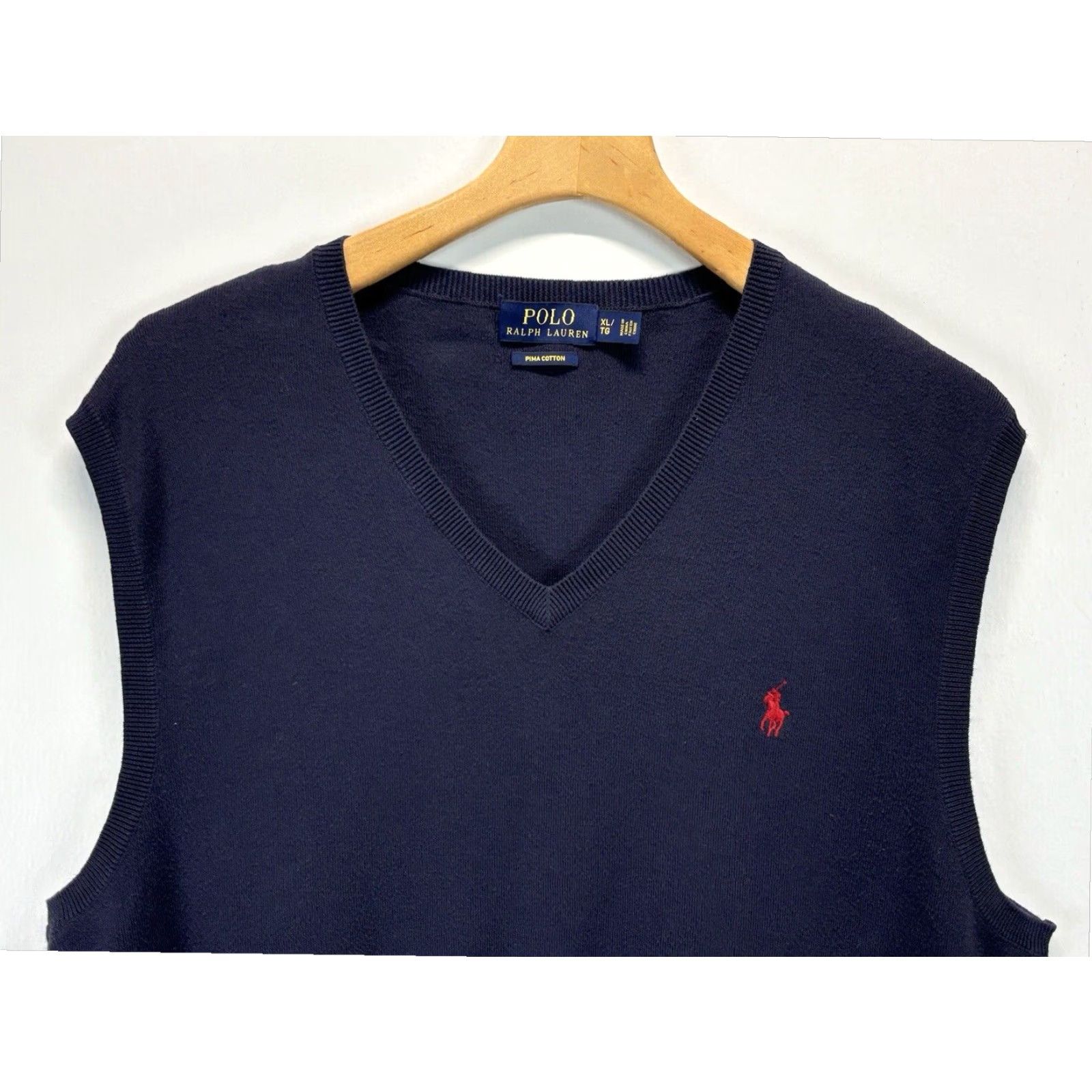 Ralph Lauren VINTAGE Polo Ralph Lauren Mens Navy V-Neck Sweater Vest X-Large Cotton Preppy Classic Size US XL / EU 56 / 4 - 2 Thumbnail