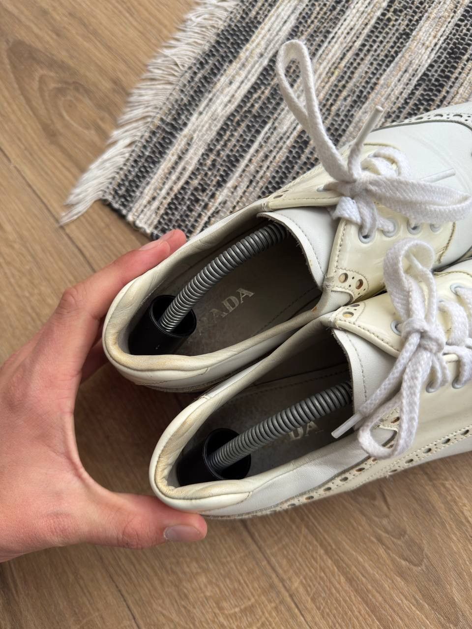 Prada PRADA WOOMEN’S WHITE LEATHER WINGTIP LACE UP OXFORD SHOES Size US 7.5 / IT 37.5 - 13 Thumbnail