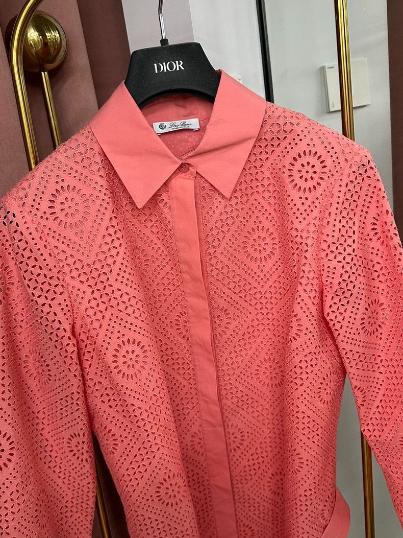 LORO PIANA Orange pink lace-trimmed dress with laces