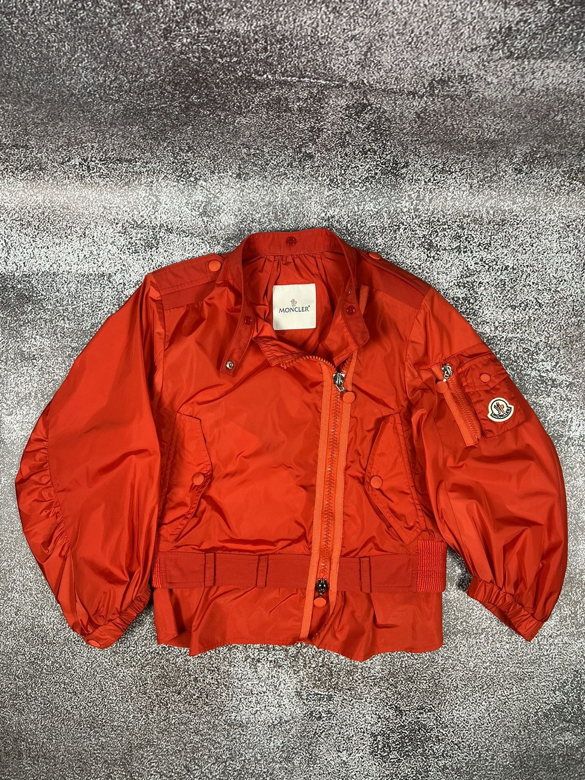image of Sample New Moncler Gerbera Asymetric Bomber Jacket in Red, Women's (Size Medium)