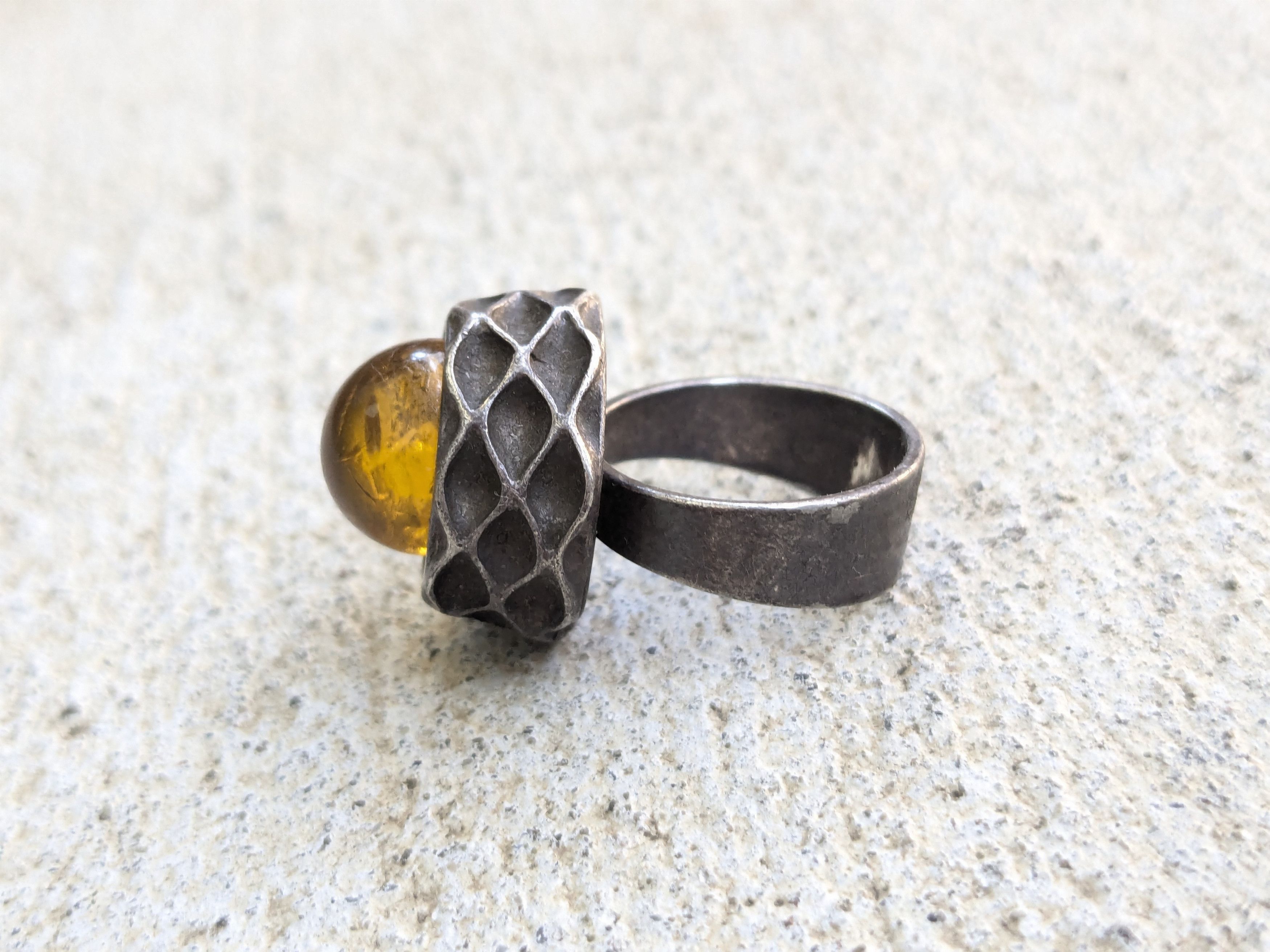 Jewelry Vintage Sterling Silver Ring Amber 5.75 Modern Abstract Size ONE SIZE - 4 Thumbnail