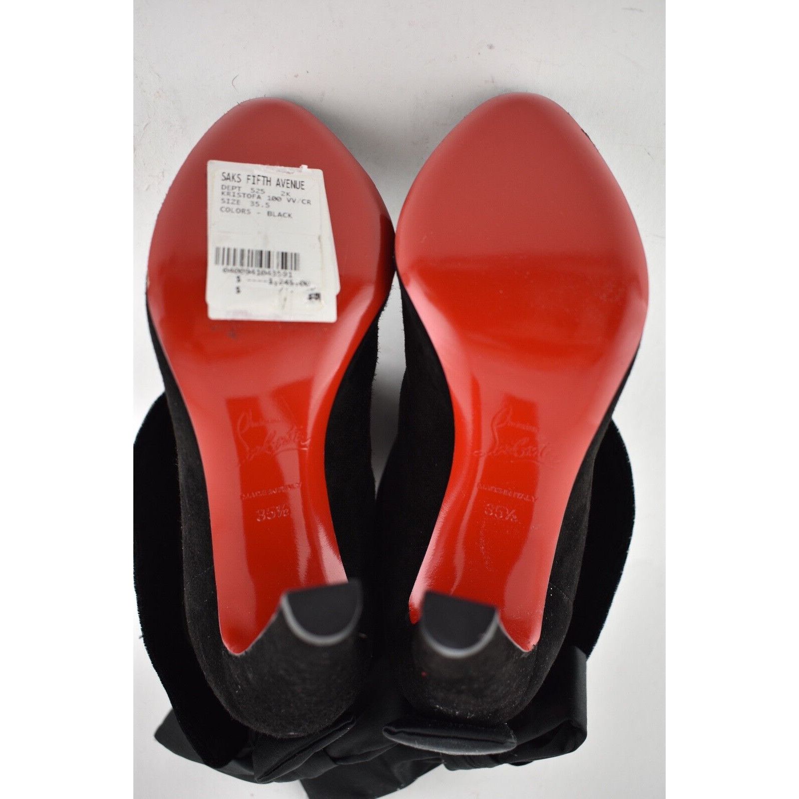 Christian Louboutin Christian Louboutin Kristofa 100 Black Suede Bow Ankle Heel Size US 5.5 / IT 35.5 - 12 Thumbnail