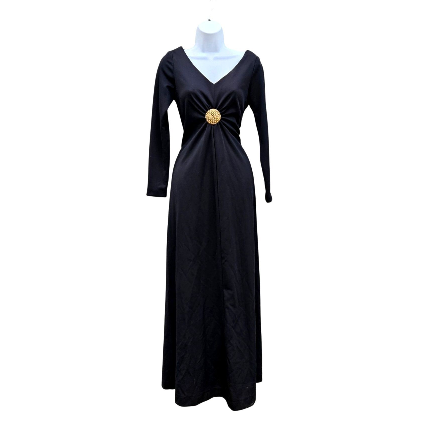 Vintage Vintage Black Doubleknit Maxi Dress Gold Medallion Empire Dr Size M / US 6-8 / IT 42-44 - 1 Thumbnail