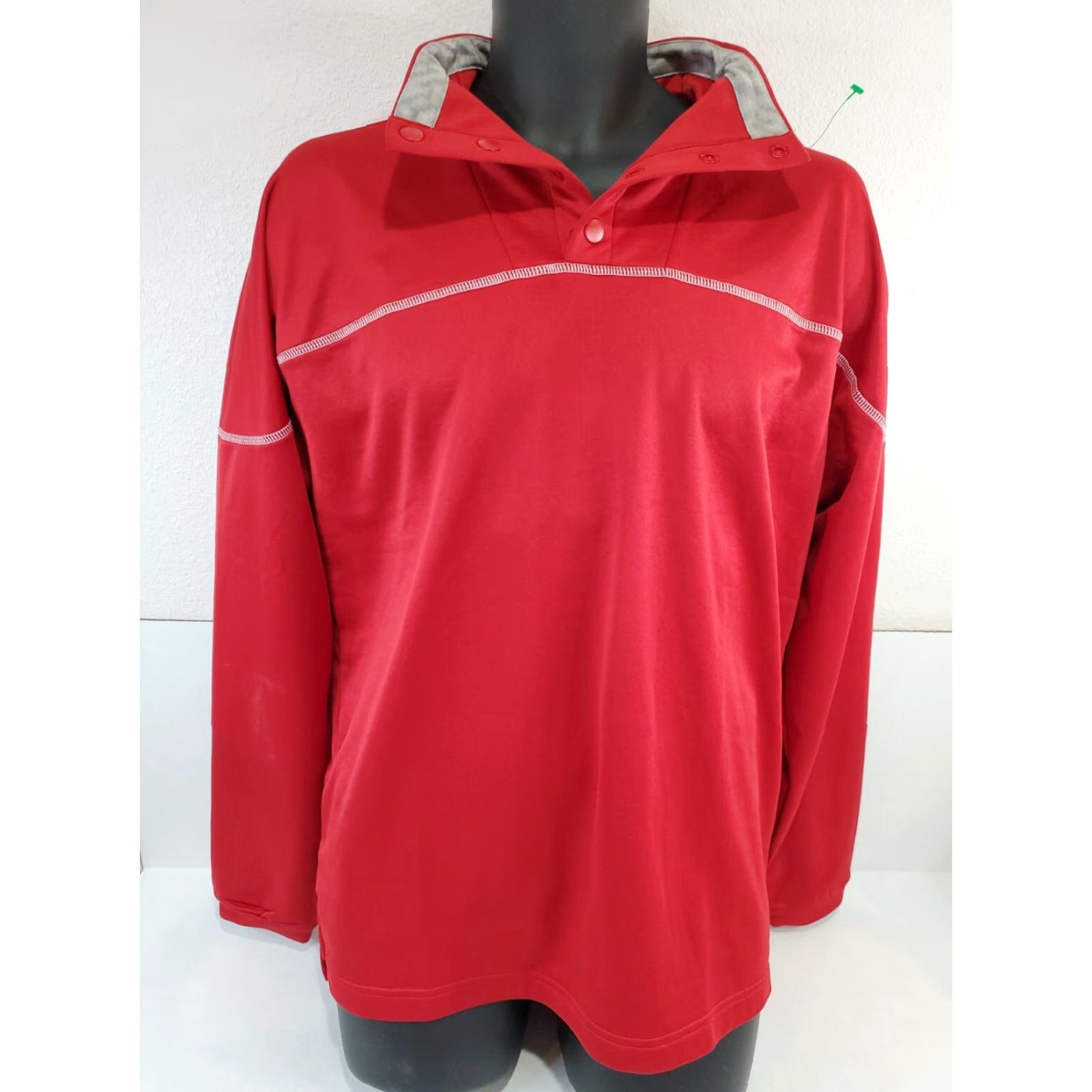 Adidas adidas Men's M Medium Long Sleeve 1/4 Snap Pullover HH7416 Red with Grey Trim Size US M / EU 48-50 / 2 - 2 Thumbnail