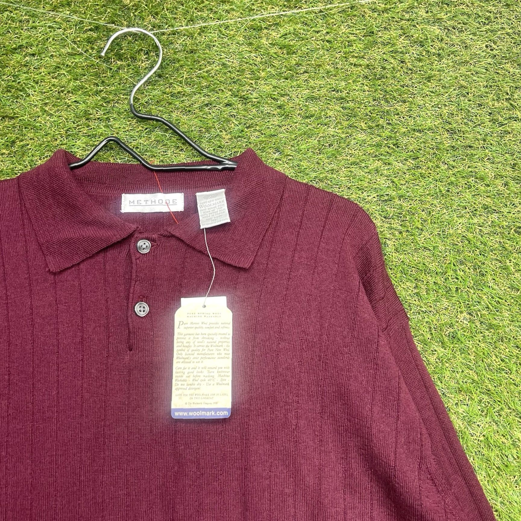 Vintage VINTAGE Merino Wool Sweater Mens XL Maroon Lightweight Henley Collared NWT Size US XL / EU 56 / 4 - 2 Thumbnail