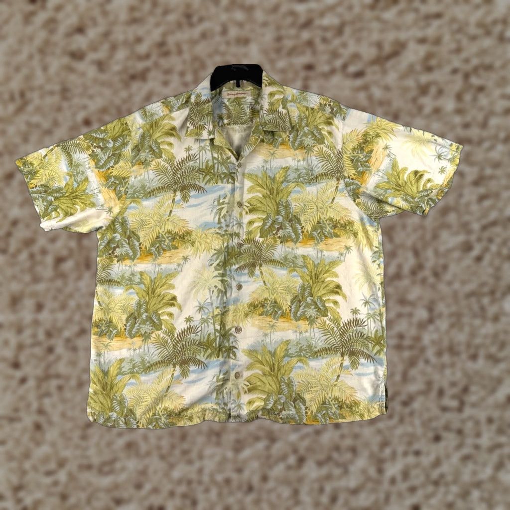 Tommy Bahama Tommy Bahama Shirt Men XL Green Palm Island Ocean Silk Hawaiian Size US XL / EU 56 / 4 - 1 Thumbnail
