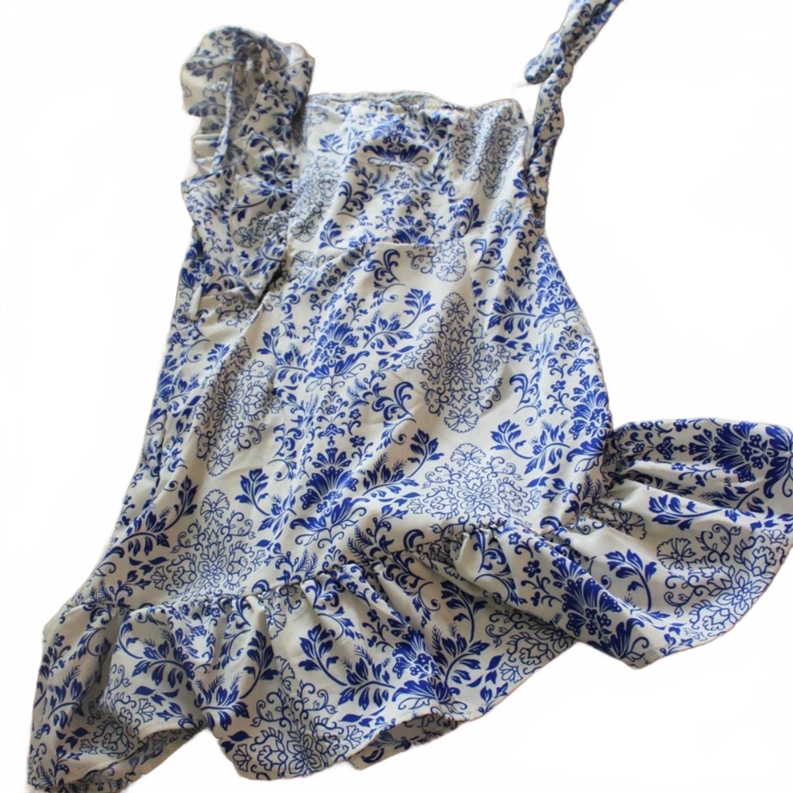 Shein NWOT SHEIN Blue & White Floral Ruffle Casual Summer Dress S Size ONE SIZE - 1 Thumbnail