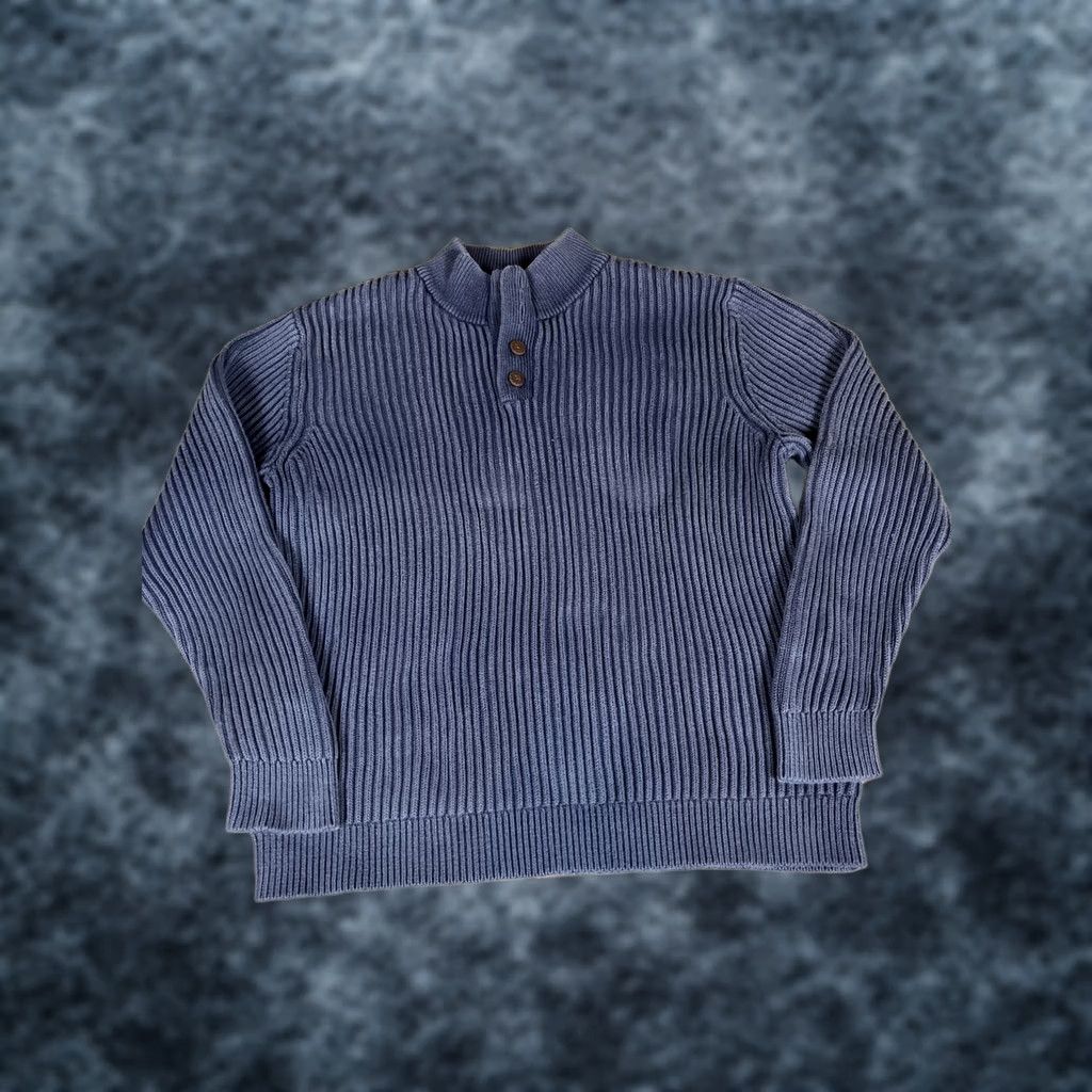Vintage LL BEAN Ribbed Henley Sweater XXL Blue Chunky Knit Fisherman 90s USA Mens Knit Shirt Sweater Size US XXL / EU 58 / 5 - 1 Thumbnail