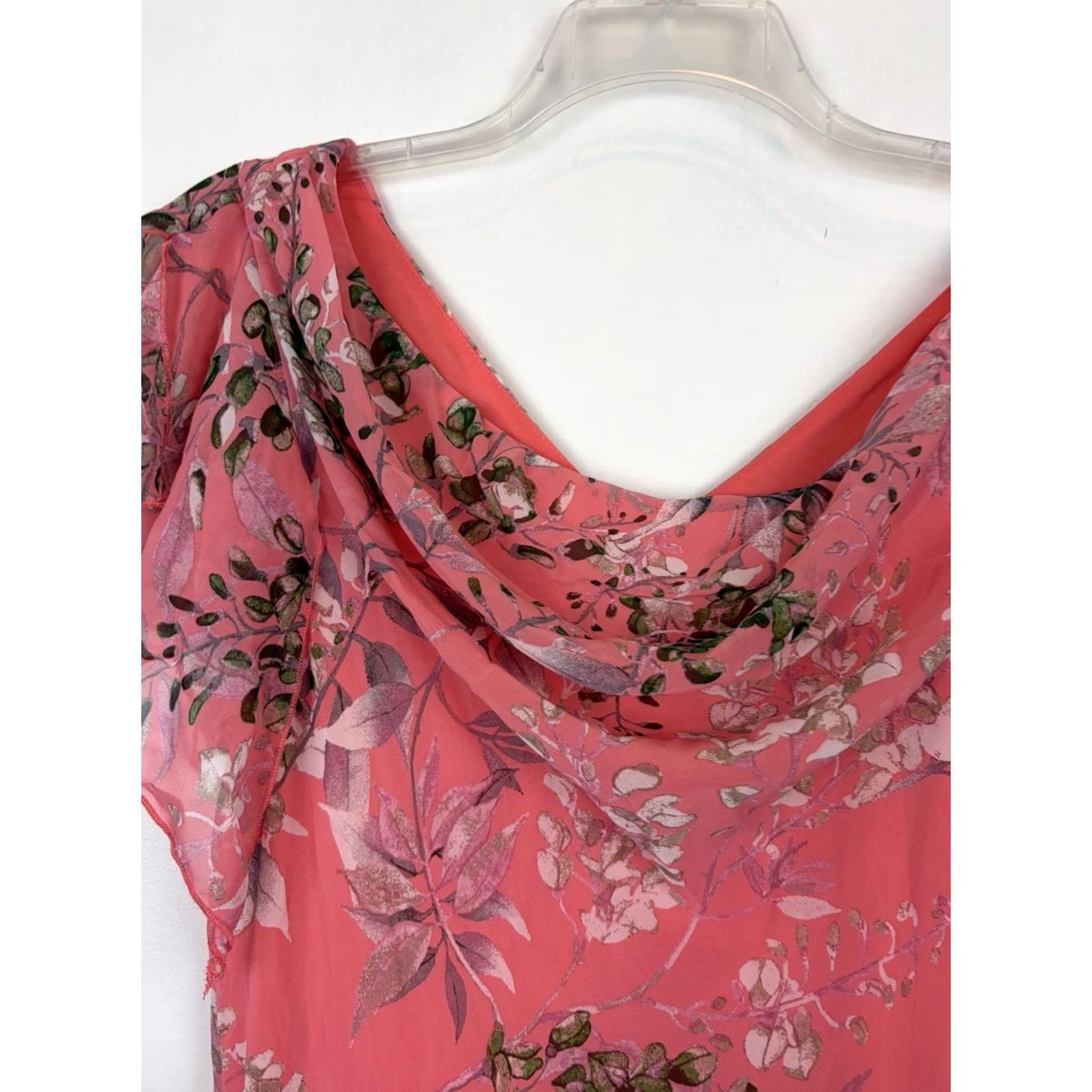 Vintage Robbir Bee Floral Midi Dress Womens 14 Drape Neck Chiffon Asymmetric Hem Flutter Sleeve PULLOVER Size XL / US 12-14 / IT 48-50 - 3 Thumbnail