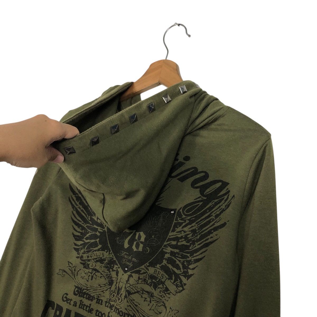Japanese Brand Culture Wide Olive Punk Stud Hooded Sweatshirt Size US M / EU 48-50 / 2 - 11 Thumbnail