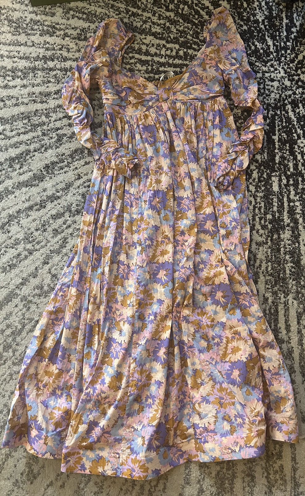 Zimmermann Zimmermann Gathered Floral Violet Twist Front Midi Dress Size L / US 10 / IT 46 - 5 Thumbnail