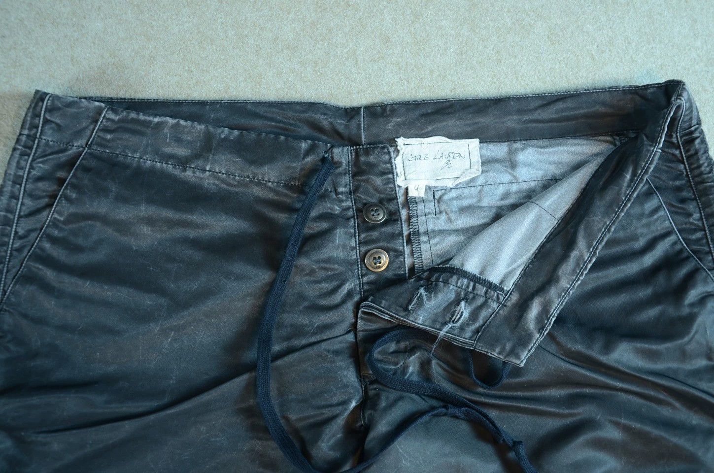 Greg Lauren GL Black Heavy Laminated Distressed 90s Cuffed Tie 4 Size US 29 - 4 Thumbnail
