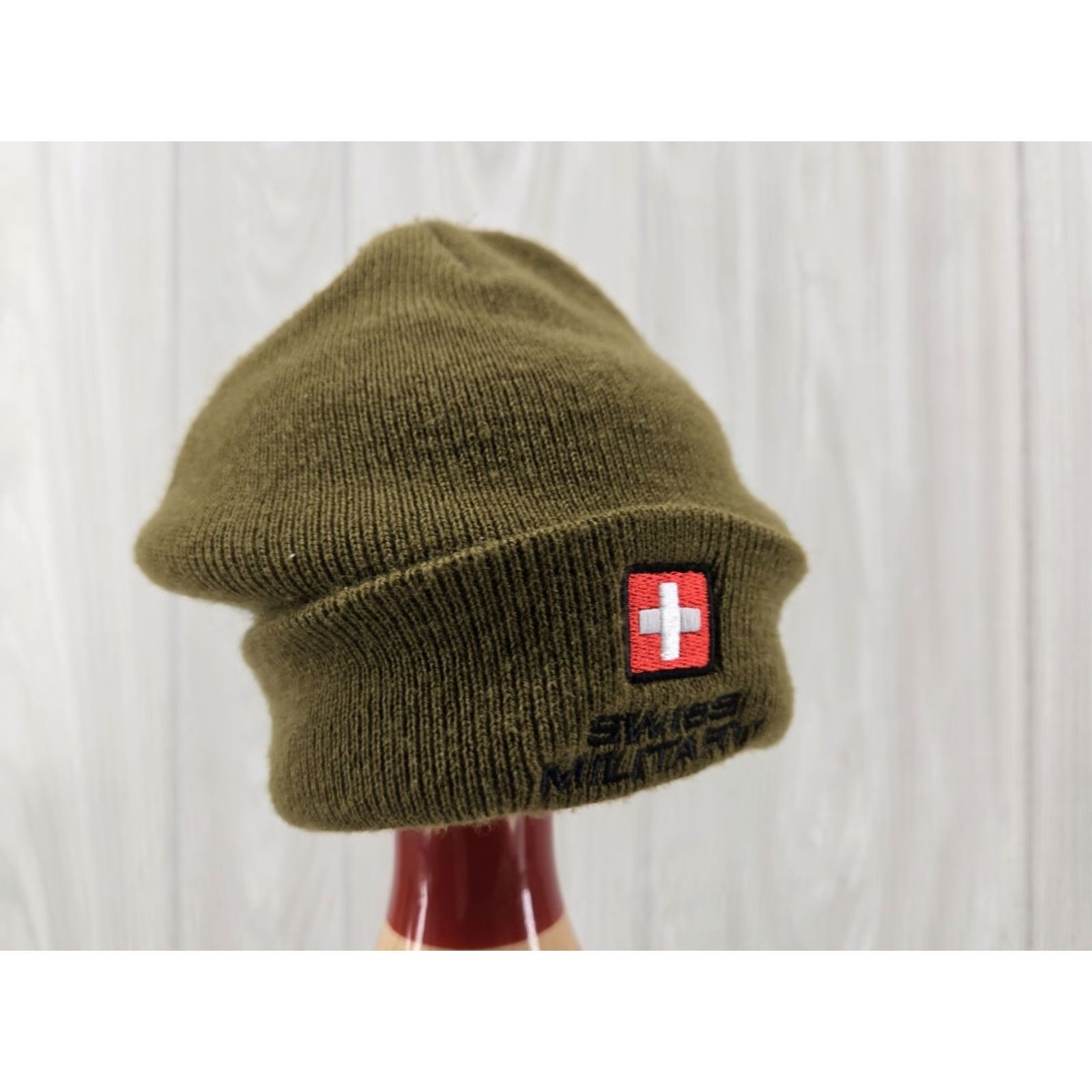 Vintage Swiss Military Beanie Cap Winter Hats Mens One Size Green Beanie Winter Cap Logo Solid Beanie Mens Size ONE SIZE - 3 Thumbnail