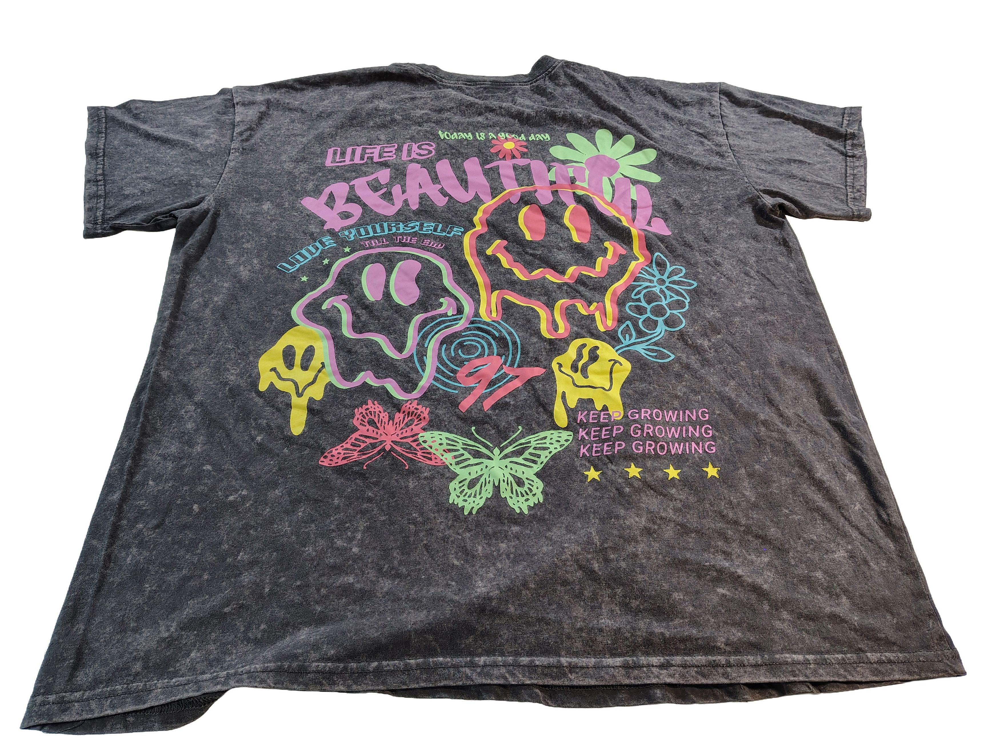 Other Women's XL "Life Is Beautiful" Trippy Acid-Washed T-Shirt Size XL / US 12-14 / IT 48-50 - 1 Thumbnail