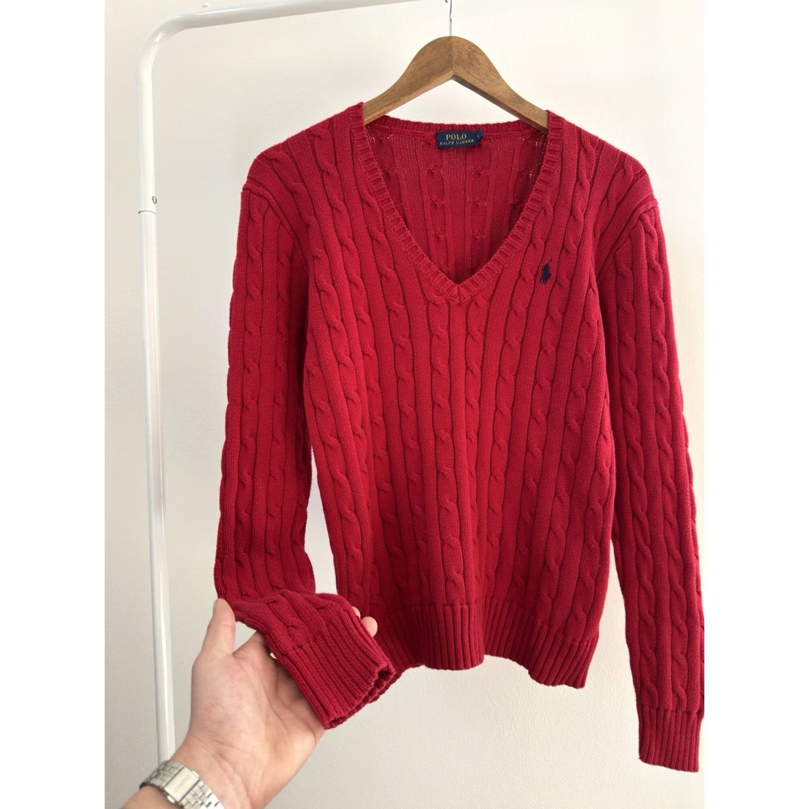 Polo Ralph Lauren VINTAGE Polo Ralph Lauren Woman Knitted Red V Neck Sweater L Size L / US 10 / IT 46 - 3 Thumbnail