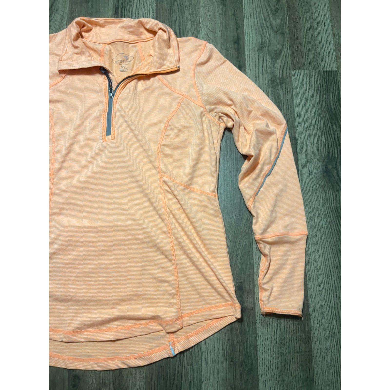Vintage Tangerine Shirt, Women's Large, Orange White Striped, 1/4 Zip Up, T-Shirt, Regular, Casual, Fall Spring Summer, Womens Size L / US 10 / IT 46 - 4 Thumbnail