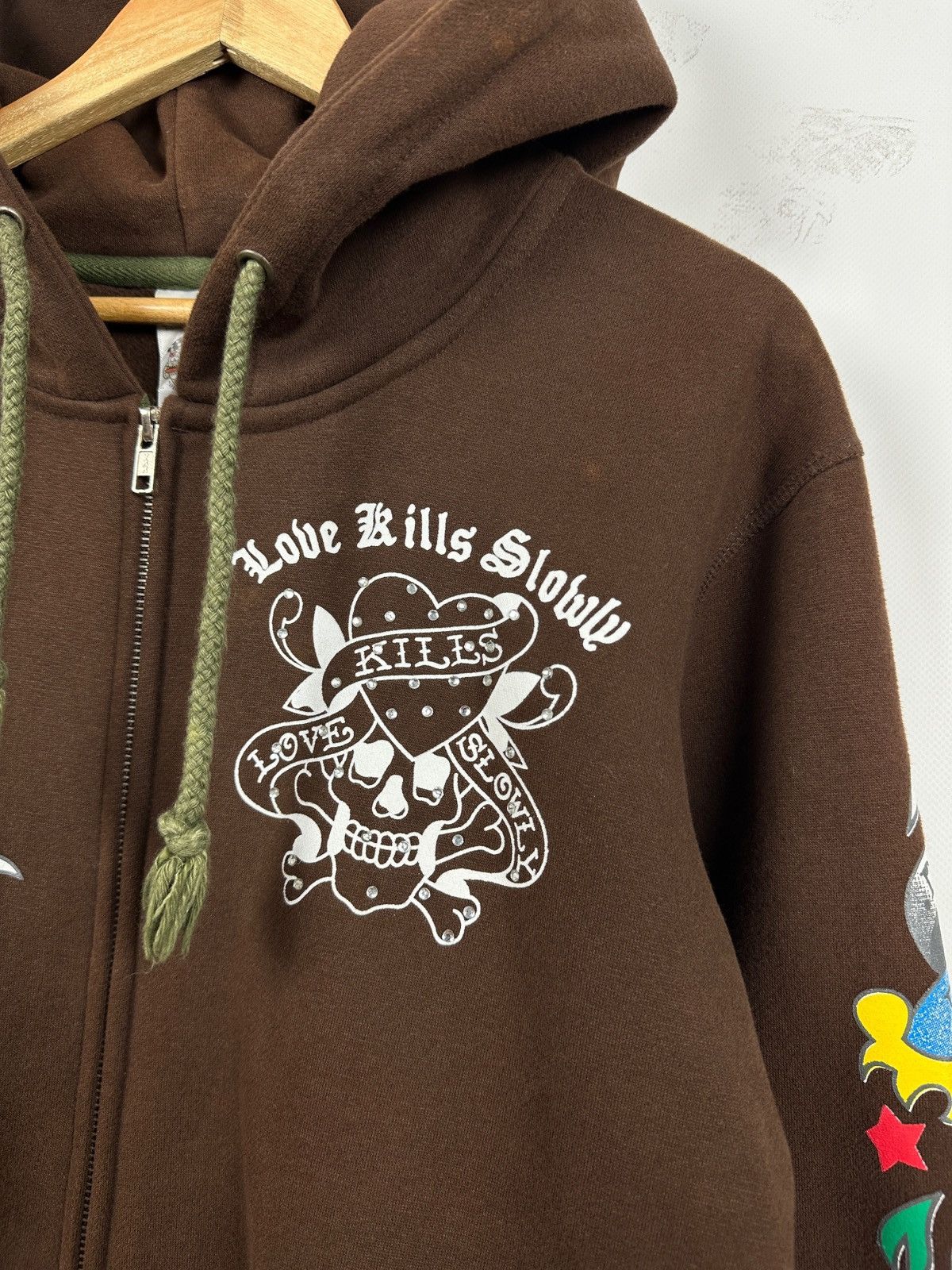 Ed Hardy Vintage Ed Hardy Rhinestones Skull Zip Up Brown Hoodie Size US M / EU 48-50 / 2 - 10 Thumbnail