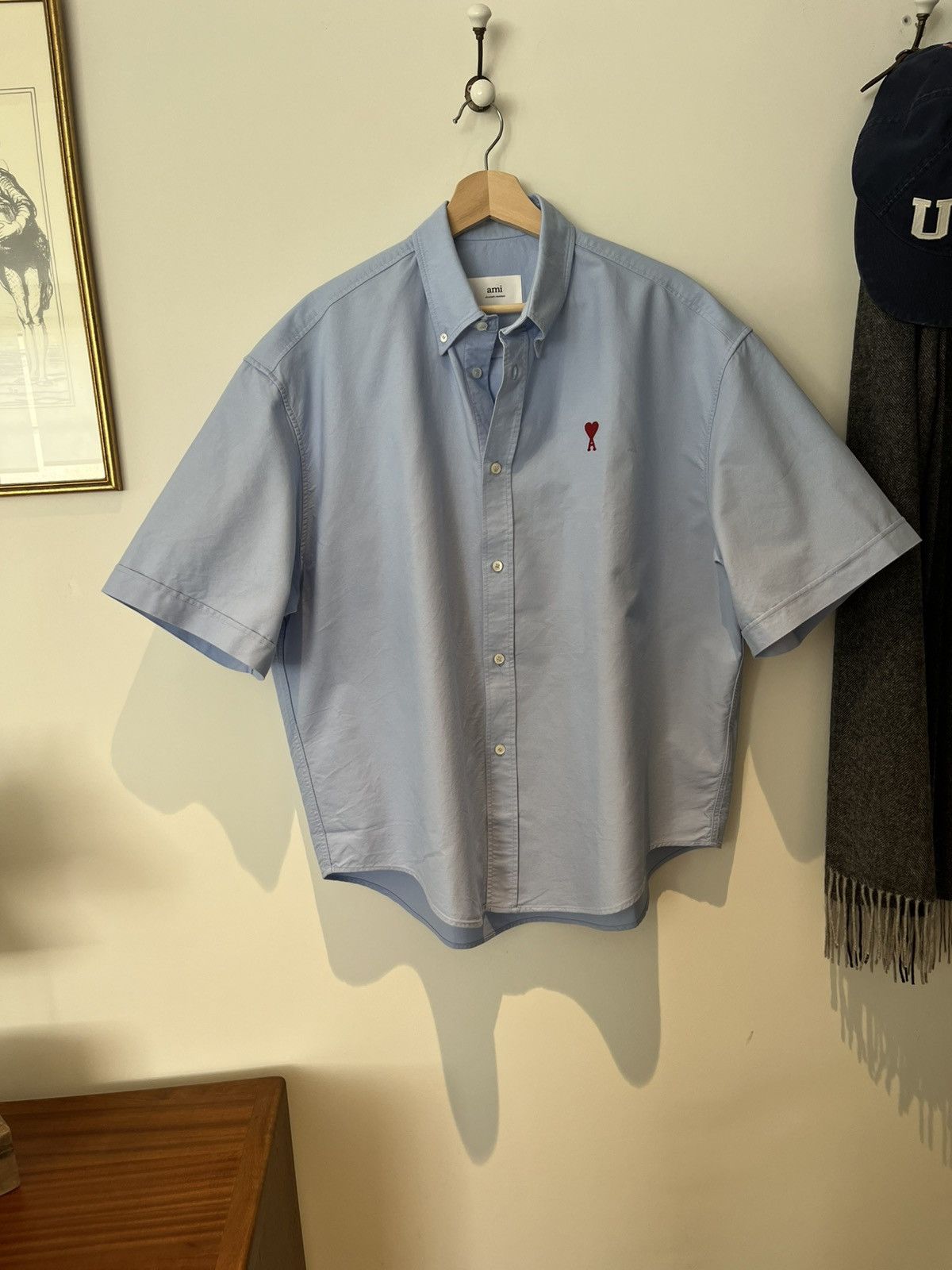 AMI Paris blue short sleeve boxy oxford shirt