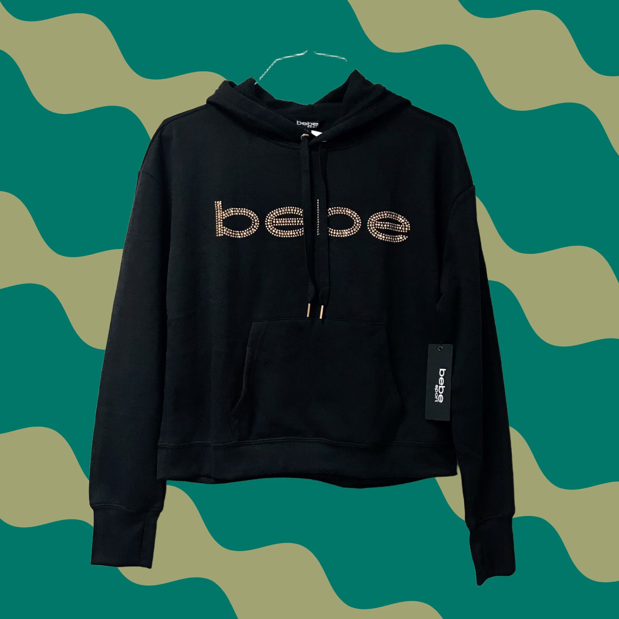 Bebe Bebe Sport Women Rhinestud Cropped Long Sleeve Hoodie Sweatshirt L Black Regular Size L / US 10 / IT 46 - 1 Thumbnail