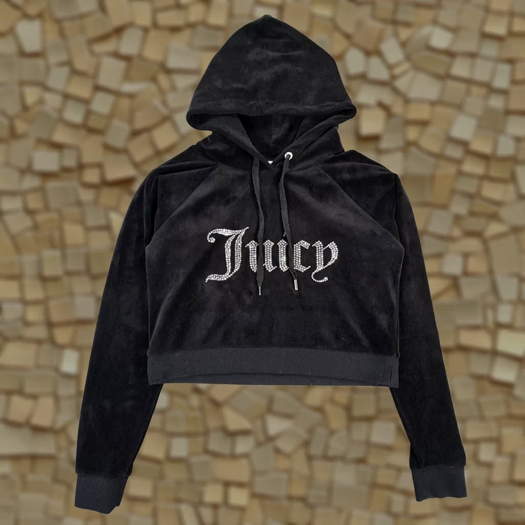 Juicy Couture Juicy Couture Hoodie Womens Black Large Cropped Logo Velvet Pullover Hooded Activewear Casual Ladies L Logo City Sports Size L / US 10 / IT 46 - 1 Thumbnail