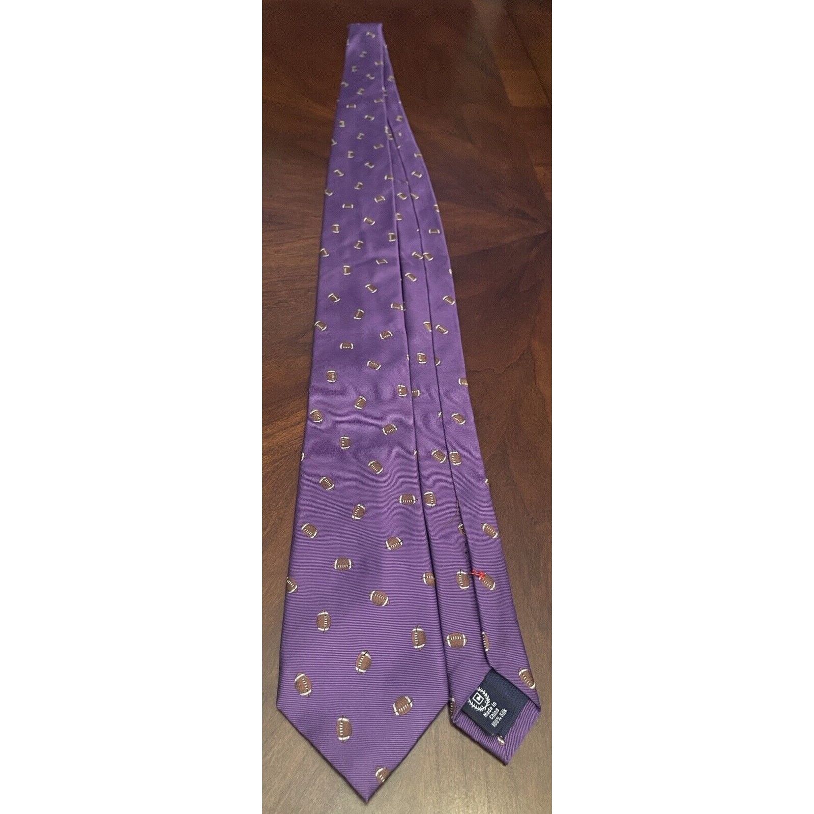 Chaps Chaps Purple Brown 100% Silk Made In China Football Print Size ONE SIZE - 3 Thumbnail