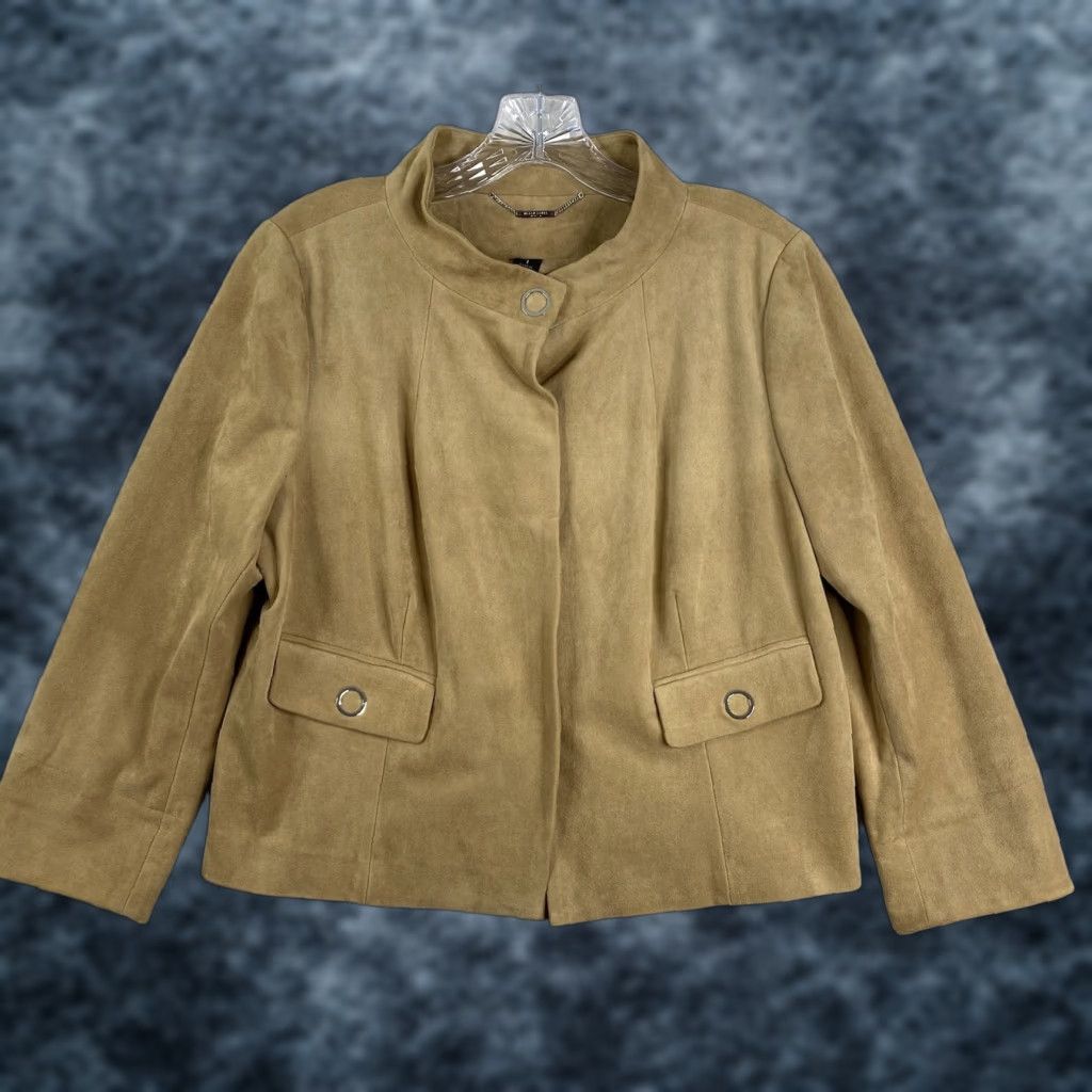 Vintage VINTAGE Chico's Jacket Sz 1 M 8/10 Tan Faux Suede Moto Blazer Snap Front Lined - Women - Size M - Brown - Motorcycle - 90s Size M / US 6-8 / IT 42-44 - 1 Thumbnail