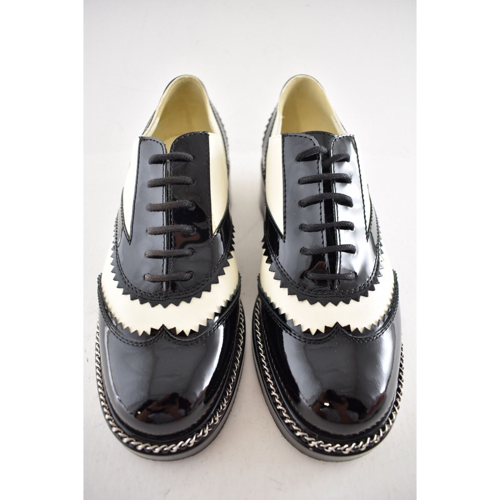 Chanel Chanel 19K Black White CC Logo Chain Around Lace Up Tie Size US 6.5 / IT 36.5 - 5 Thumbnail