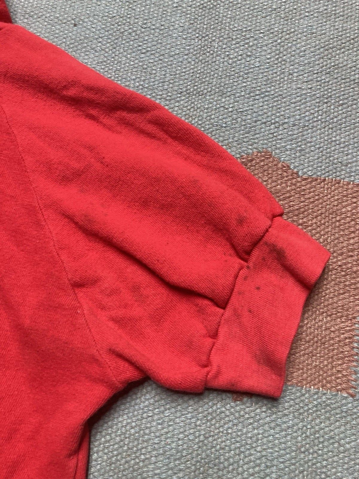 Vintage 70s short sleeve hoodie sweatshirt red boxy cropped medium Size M / US 6-8 / IT 42-44 - 10 Thumbnail