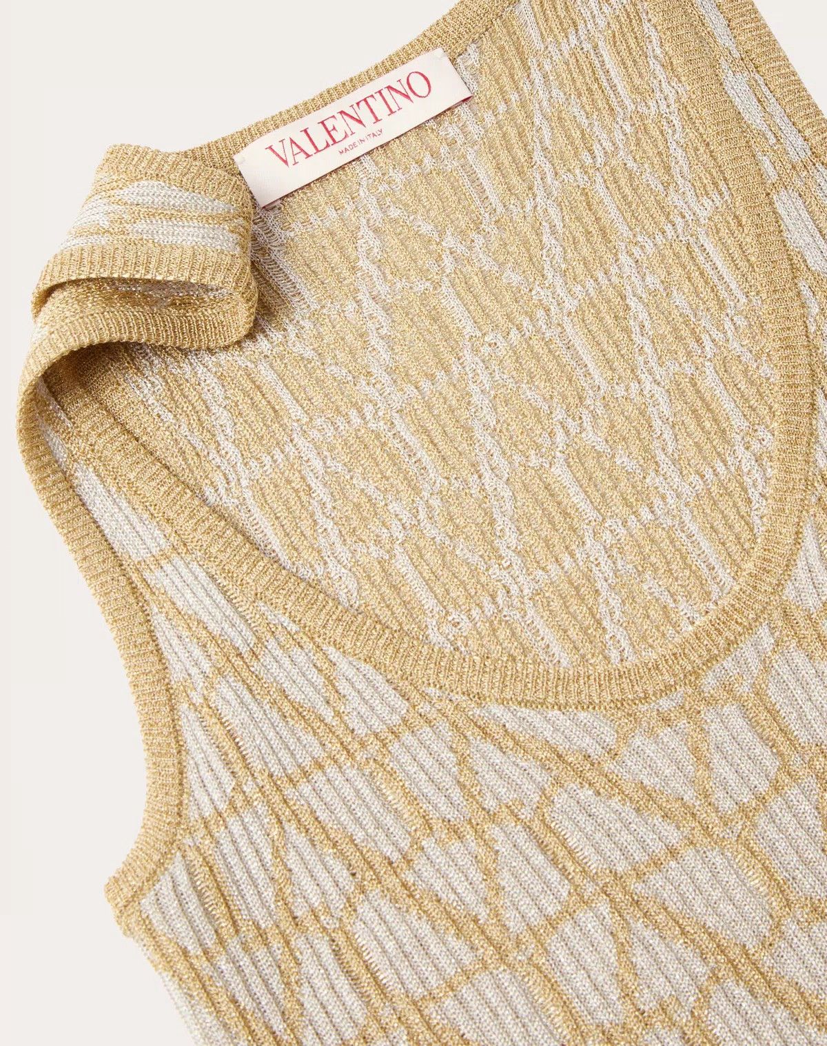 Valentino o1s1wg110426 Lurex And Toile Iconographe Jacquard Top Yellow Size XS / US 0-2 / IT 36-38 - 5 Thumbnail