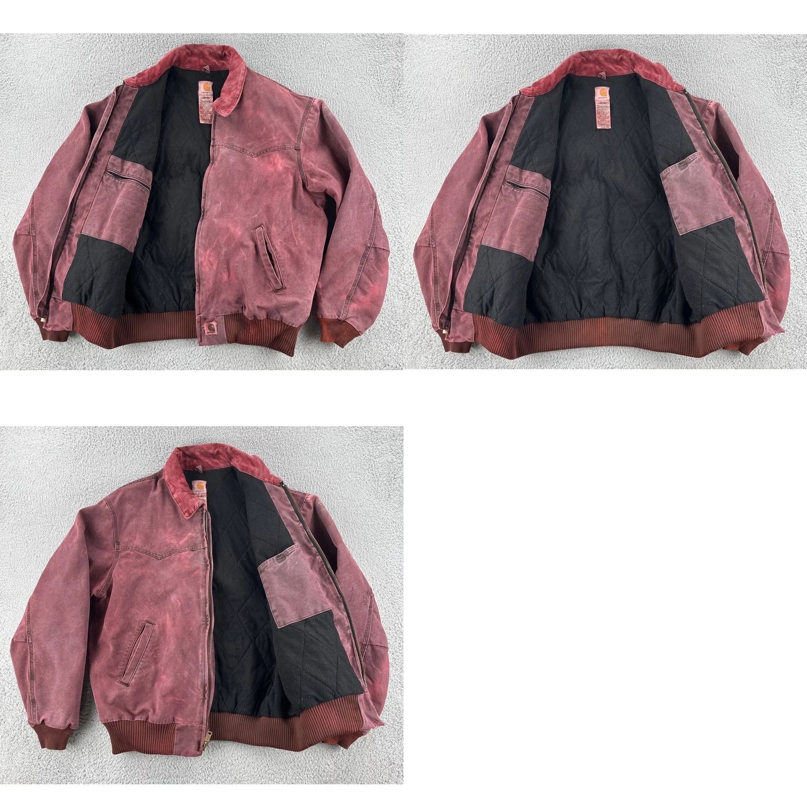 Carhartt VINTAGE Carhartt Jacket Mens XL J14CHT Over Dyed Burgundy Red Distressed Santa Fe Lined Red Coat Size US XL / EU 56 / 4 - 11 Thumbnail