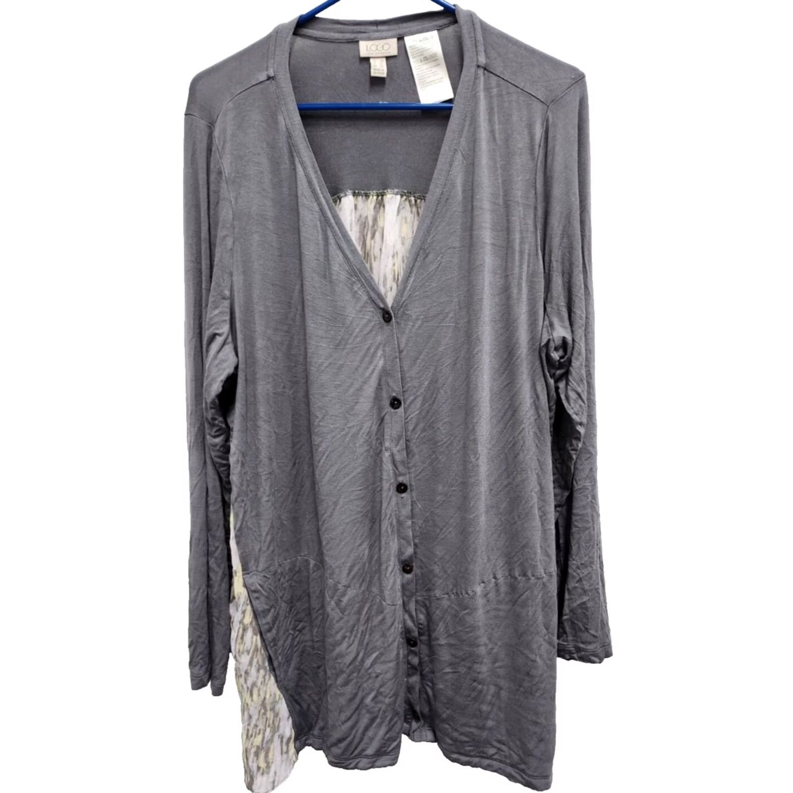Vintage LOGO By Lori Goldstein Cardigan Womens 2X Gray Contrast Back Button Up Lagenlook Size XXL / US 16-18 / IT 52-54 - 2 Thumbnail