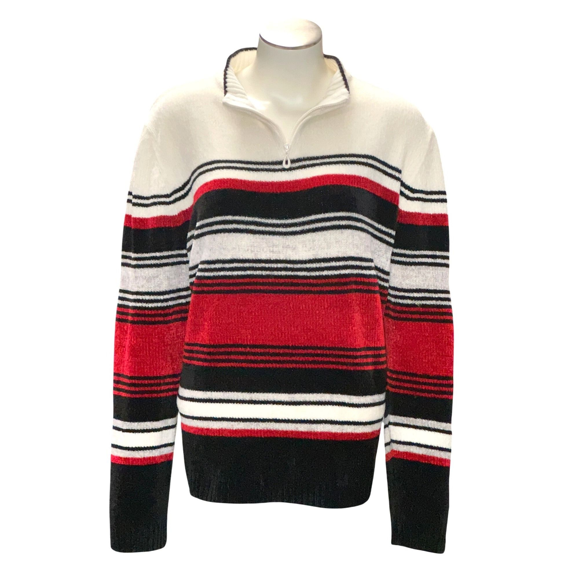 Other Alfred Dunner Large Red Black Striped Chenille Pullover Cozy Size L / US 10 / IT 46 - 2 Thumbnail