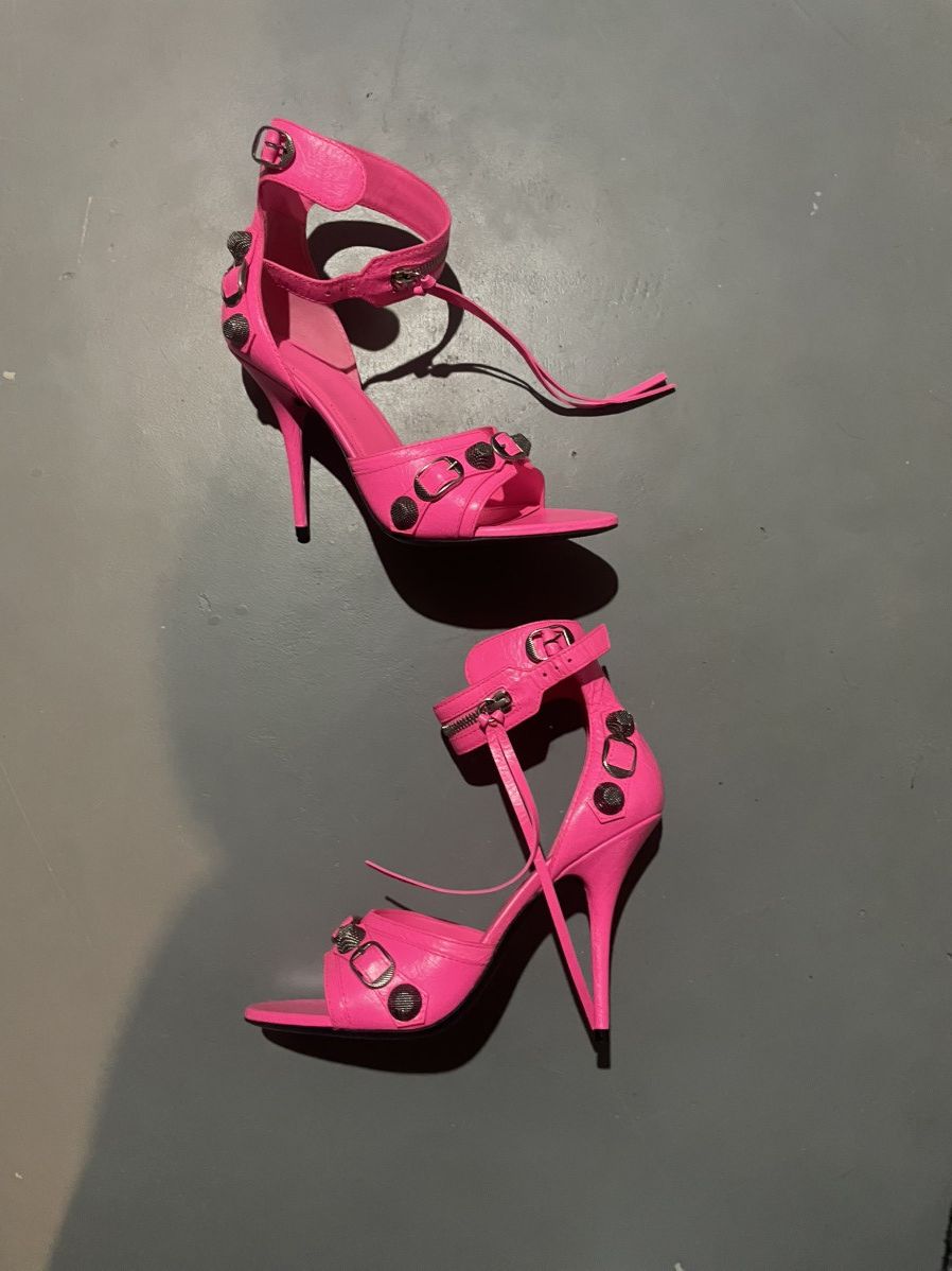 Balenciaga Balenciaga Womens Flou Pink Cagole Leather Studded Stiletto Size US 8.5 / IT 38.5 - 1 Thumbnail