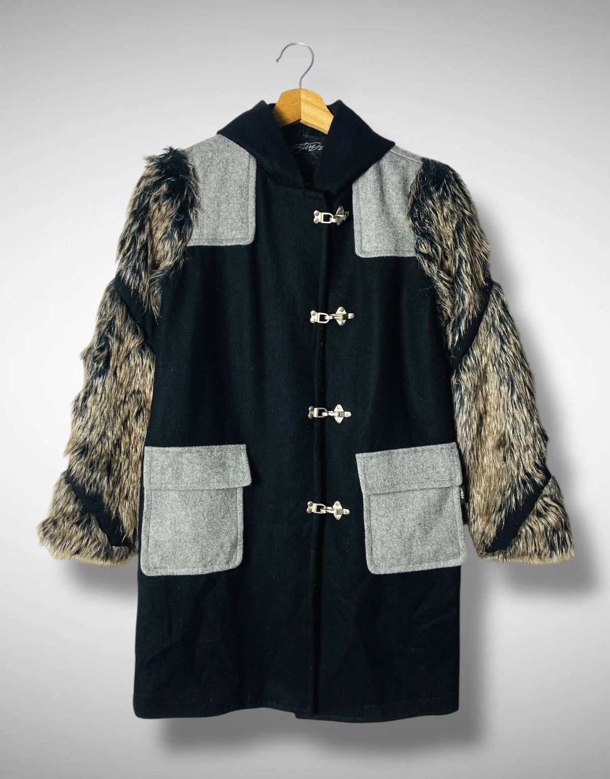 Stussy Archive Furry Hooded Duffle Coat-Gopcore/Punk Gothic