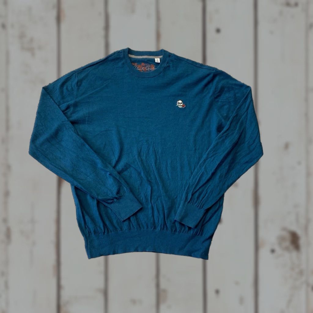 Robert Graham Robert Graham Cotton Blend Crewneck Blue Sweater Men’s Large Skull Logo Crew Neck Knit Pullover Size US L / EU 52-54 / 3 - 1 Thumbnail