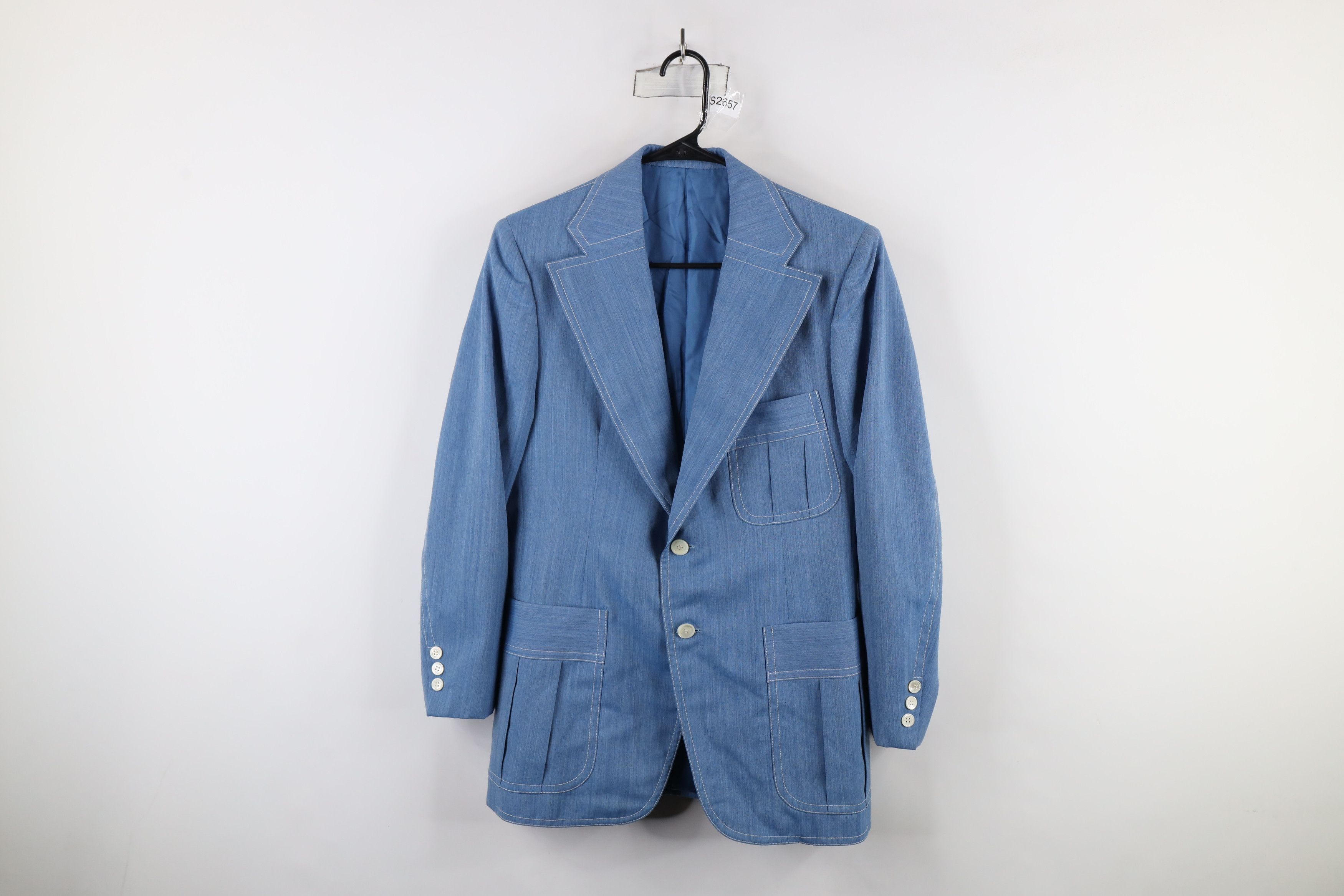 Vintage Vintage 60s 70s Rockabilly Chambray Blazer Suit Jacket Blue Size US L / EU 52-54 / 3 - 1 Thumbnail