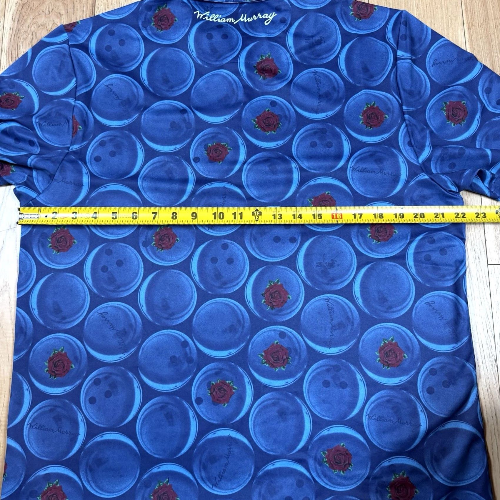 Vintage William Murray Polo Mens Large Blue Floral Bowling Ball Performance Golf Shirt Size US L / EU 52-54 / 3 - 7 Thumbnail