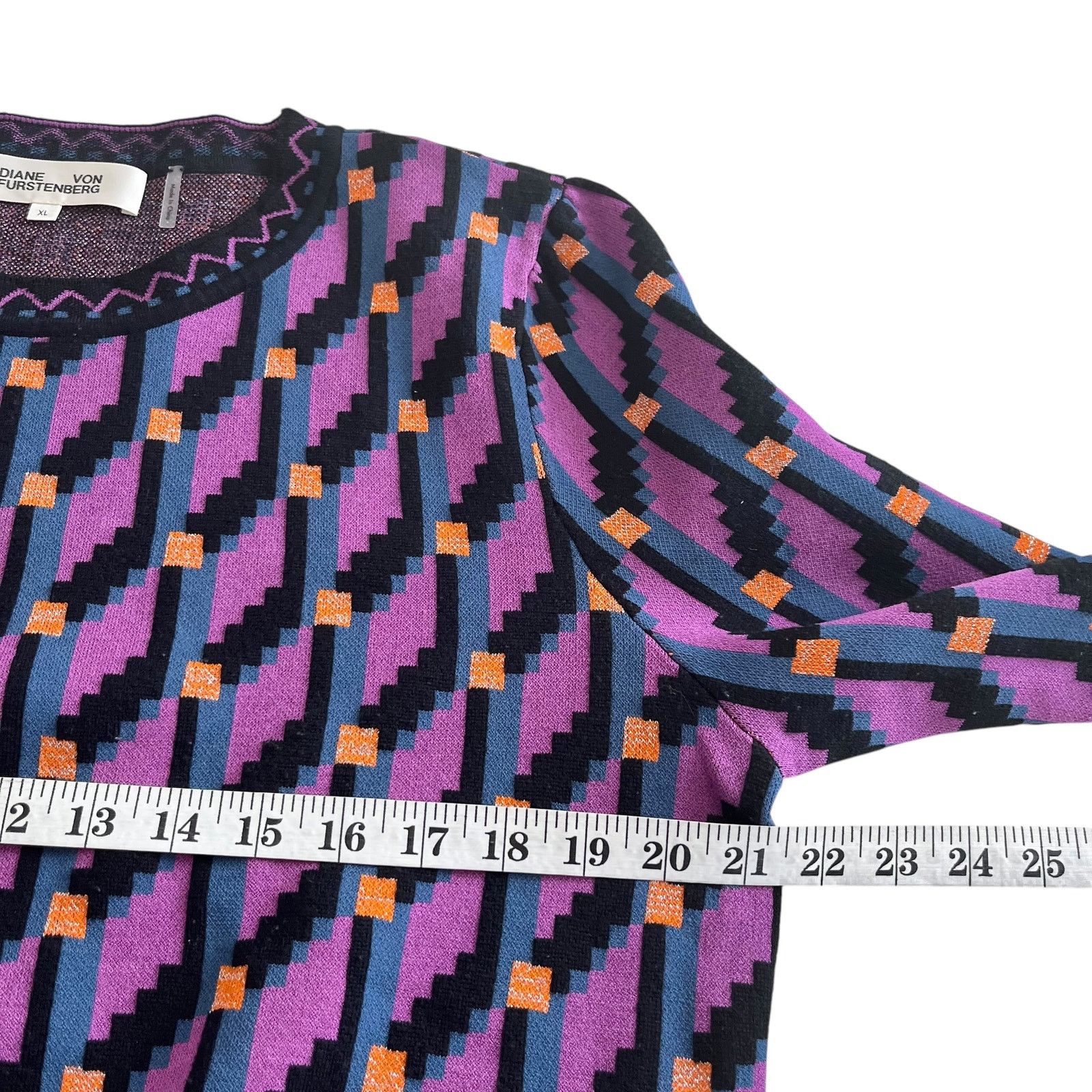 Diane von Furstenberg Diane von Furstenberg Iggy Geometric Knit Wool Sweater Size XL / US 12-14 / IT 48-50 - 8 Thumbnail