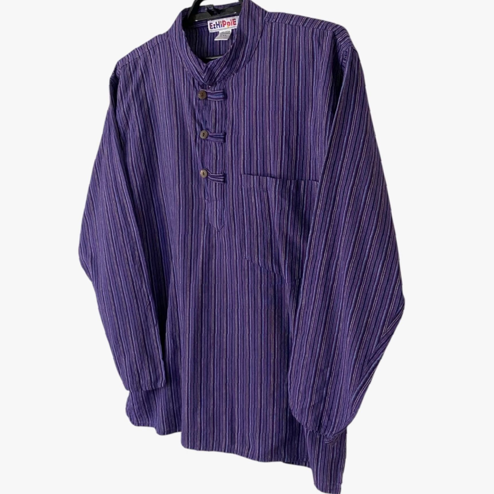 Etro VINTAGE EzHippie Retro Striped Grandad Collared Shirt Men's XXL Purple Cotton All Seasons Size US XXL / EU 58 / 5 - 2 Thumbnail