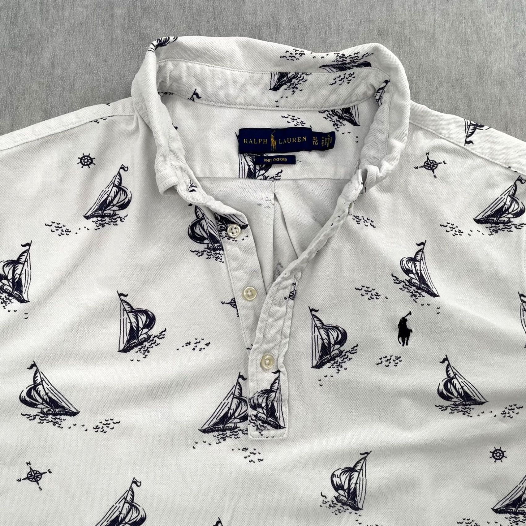 Polo Ralph Lauren VINTAGE Polo Ralph Lauren Shirt Adult XL White Polo Sailboat Graphic Print Knit Oxford Size US XL / EU 56 / 4 - 3 Thumbnail